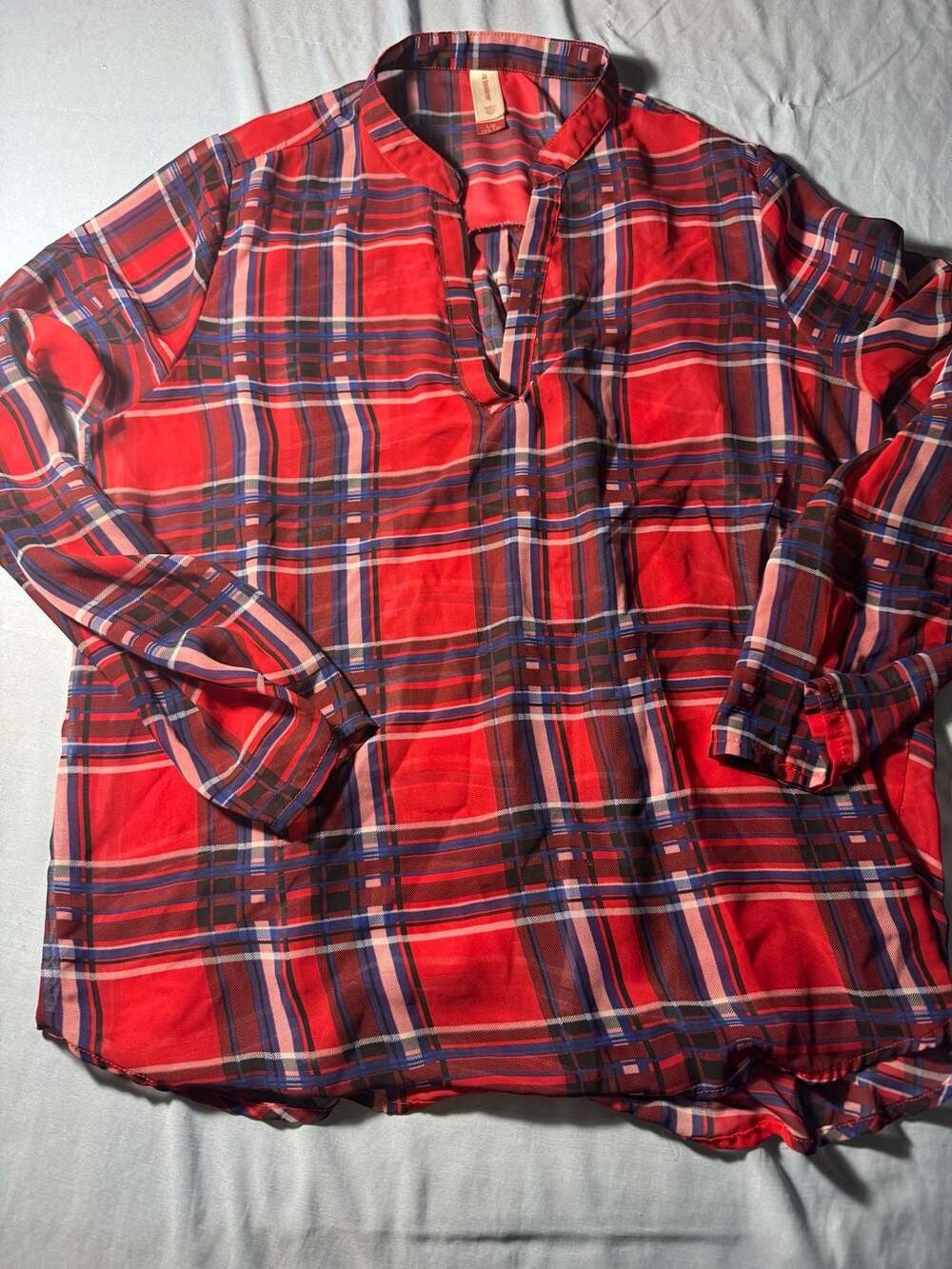 No Boundaries Plaid Sheer Tunic Size L 11-13 Red
